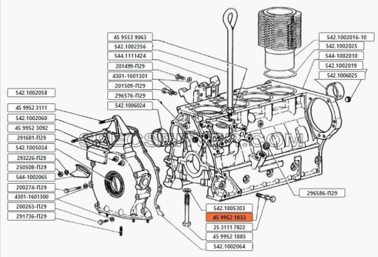 Болт блока циліндрів 45 9952 1833 ГАЗ 3309, 4301 (м14*1,5*85) (вир-во ЗМ)