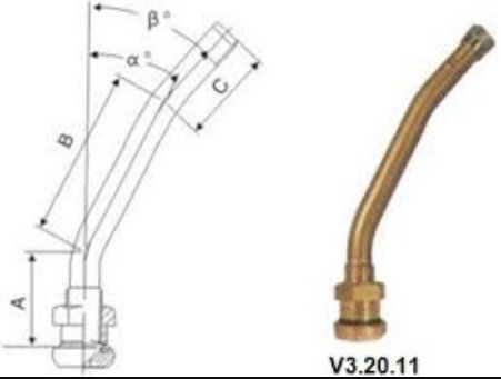 Вентиль безкамерний для ГА 100 MS (V3.20.11) (O9,7 / 30 * 45 * 25 мм 27 гр * 42 гр / 2 вигину) <ДК>
