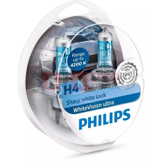 Лампа розжарювання H4 12V 60/55W WhiteVision ULTRA +60 (4200K, компл.) Philips