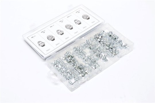 Набір прес-маслюк, 110 шт. М6, М8, М10. Прямі та кутові 90гр. (RIDER)