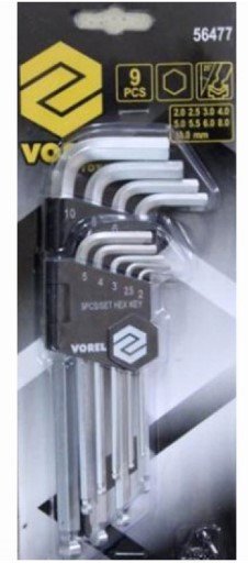 Набір шестигранників Г-подібних 9 од., 2-10 мм Cr-V (з кулькою) VOREL
