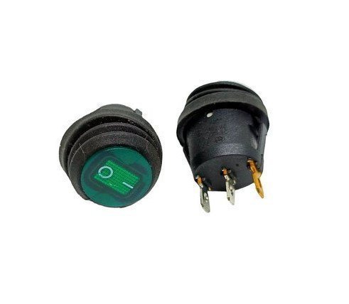 Перемикач клавішний герметичний ON/OFF 3 конт., 2 пол., круглий з підсвічуван., зелений