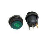 Перемикач клавішний герметичний ON/OFF 3 конт., 2 пол., круглий з підсвічуван., зелений