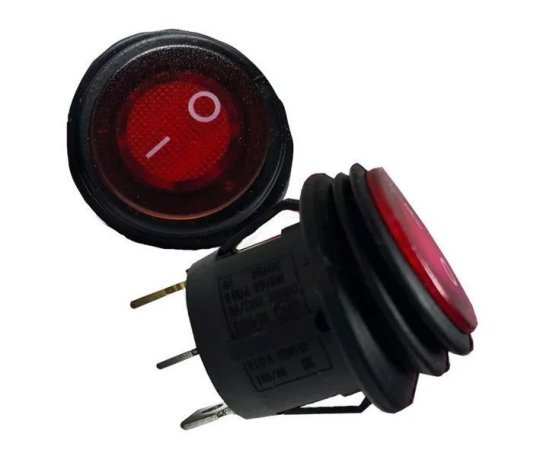 Перемикач клавішний герметичний ON/OFF 3 конт., 2 пол., круглий з підсвічуван., червоний