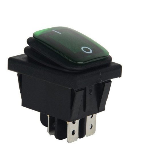 Перемикач клавішний герметичний ON/OFF 4 конт., 2 полож., підсвічування LED (12V), зелений