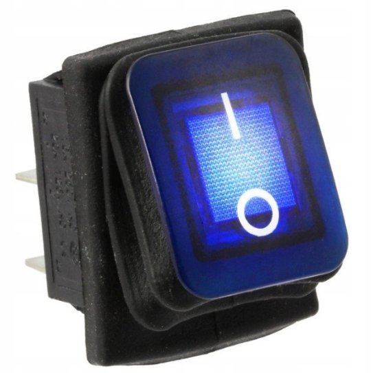 Перемикач клавішний герметичний ON/OFF 4 конт., 2 полож., підсвічування LED (12V), синій