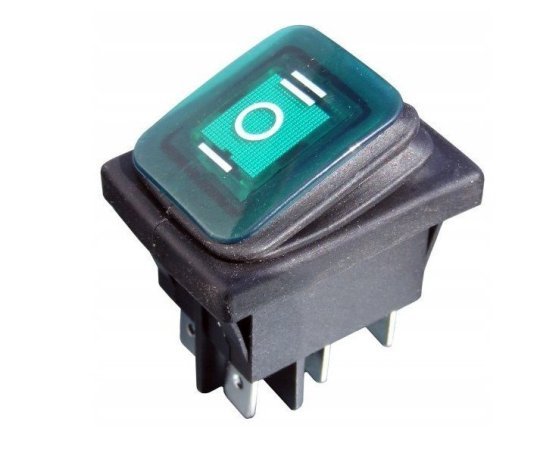 Перемикач клавішний герметичний ON/OFF 6 конт., підсвічування LED (12V), зелений