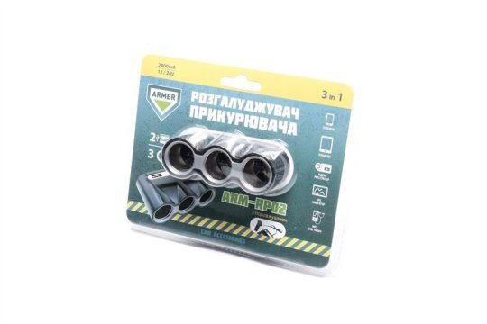 Розгалужувач прикурювача 3в1, 2 USB, 2400mA, 12 / 24V, подовжувач <ARMER>