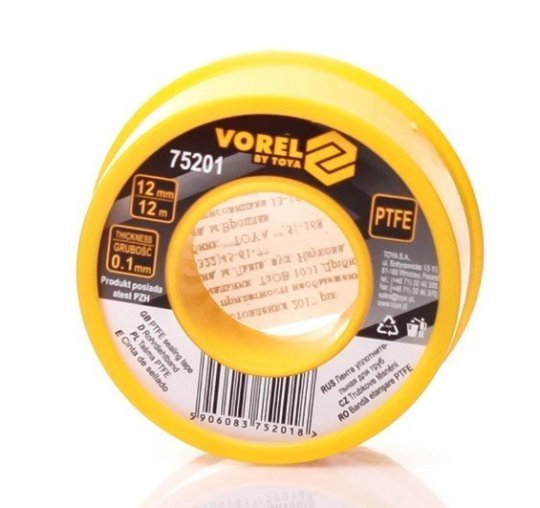 Фум-стрічка тефлонова ущільнююча L=12 м, B=12 мм, H=0,1 мм VOREL