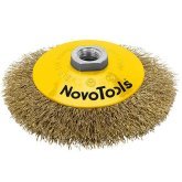 Щітка дротяна на болгарку конусна D=115 мм (латунь, з гайкою) Novo Tools