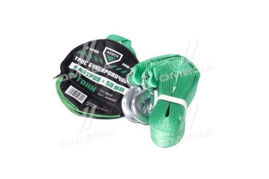 Трос буксирувальний 5т. стрічка 50мм. 5м. С гак, зелений <Armer>