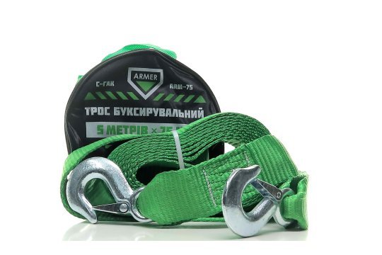Трос буксирувальний 7т. стрічка 5м. C гак, зелений <Armer>