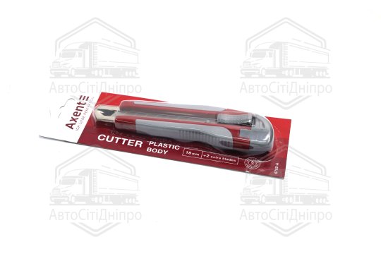 Ніж канц. 18мм, пласт. корп., метал. напрямні, гумові вставки+2змінних леза, Axent