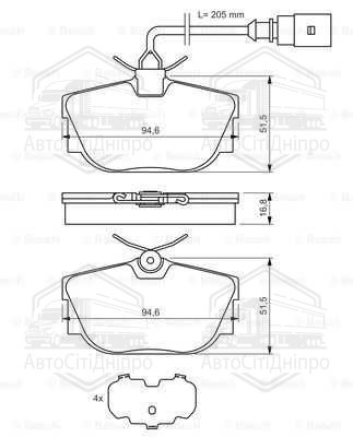 Колодка гальм. диск. VW T4 (70XB, 70XC, 7DB, 7DW) задн. (вир-во Bosch)