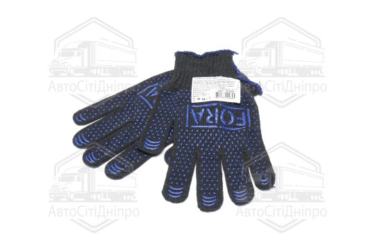 Рукавички FORA з ПВХ-рисунком чорний/синій/зелений 70/30 10 клас розмір 10 (DOLONI)