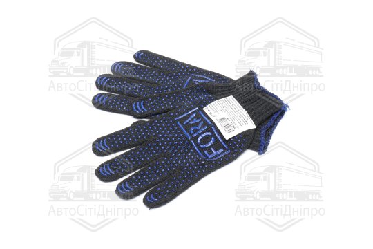 Рукавички FORA з ПВХ-рисунком чорний/синій/зелений 70/30 10 клас розмір 10 (DOLONI)