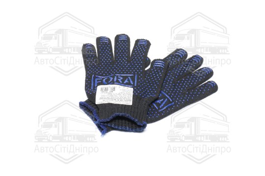 Рукавички FORA з ПВХ-рисунком чорний/синій/зелений 70/30 10 клас розмір 10 (DOLONI)