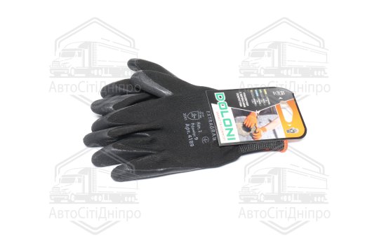 Рукавички трикотаж, чорні, поліестер, в'язаний манжет, латекс, розмір 9 (DOLONI)