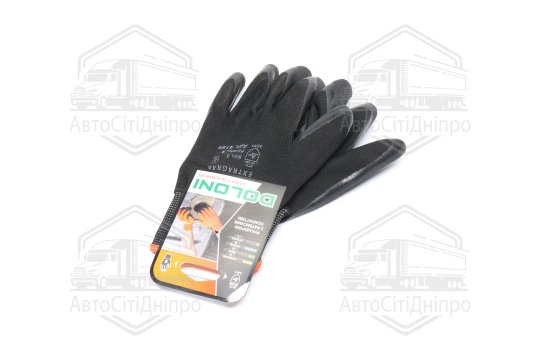 Рукавички трикотаж, чорні, поліестер, в'язаний манжет, латекс, розмір 9 (DOLONI)