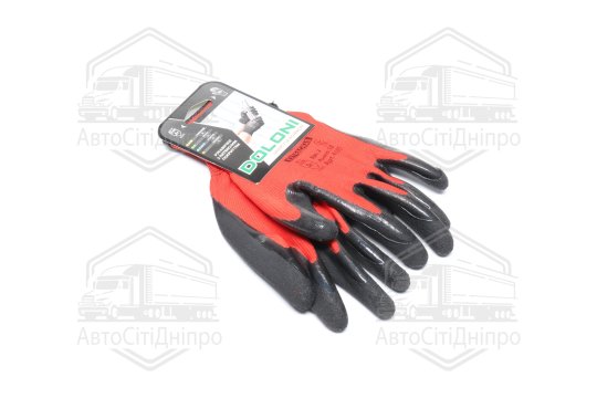 Рукавички трикотаж, червоні, поліестер, в'язаний манжет, латекс, розмір 10 (DOLONI)