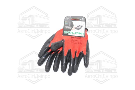 Рукавички трикотаж, червоні, поліестер, в'язаний манжет, латекс, розмір 10 (DOLONI)
