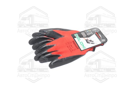 Рукавички трикотаж, червоні, поліестер, в'язаний манжет, латекс, розмір 10 (DOLONI)