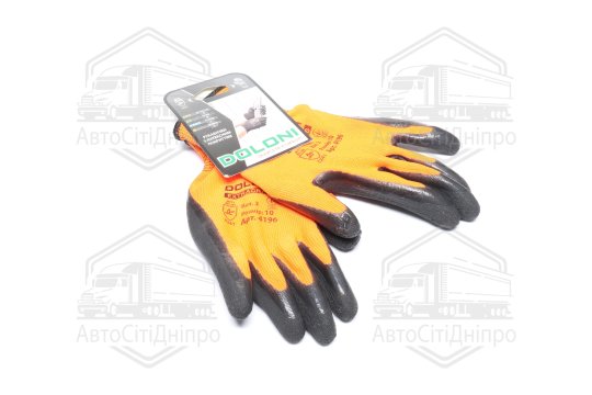 Рукавички трикотаж, помаранчеві, поліестер, в'язаний манжет, латекс, чорний розмір 10 (DOLONI)