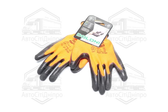 Рукавички трикотаж, помаранчеві, поліестер, в'язаний манжет, латекс, чорний розмір 10 (DOLONI)