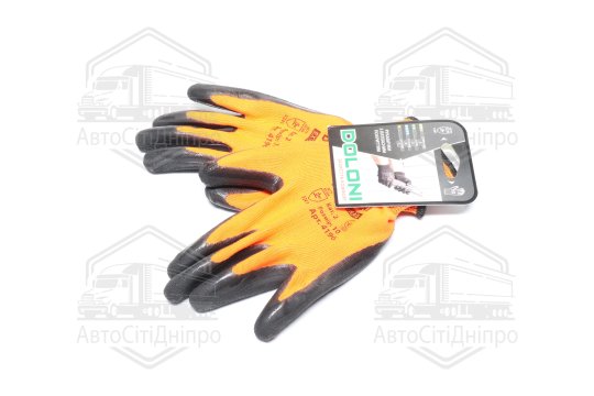 Рукавички трикотаж, помаранчеві, поліестер, в'язаний манжет, латекс, чорний розмір 10 (DOLONI)