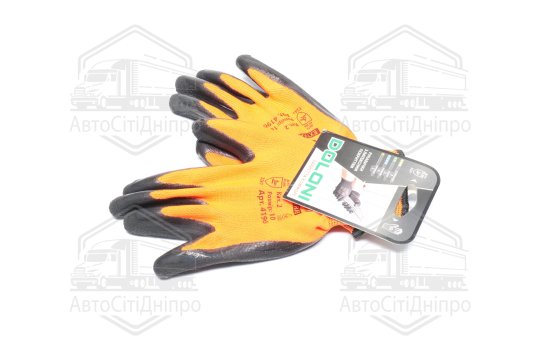 Рукавички трикотаж, помаранчеві, поліестер, в'язаний манжет, латекс, чорний розмір 10 (DOLONI)