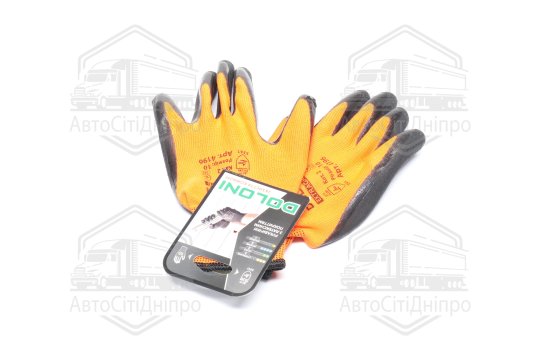 Рукавички трикотаж, помаранчеві, поліестер, в'язаний манжет, латекс, чорний розмір 10 (DOLONI)