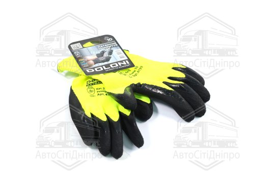 Рукавички трикотаж, зелені, поліестер, в'язаний манжет, латекс, чорний розмір 10 (DOLONI)