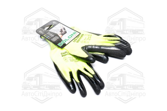 Рукавички трикотаж, зелені, поліестер, в'язаний манжет, латекс, чорний розмір 10 (DOLONI)