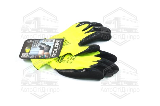 Рукавички трикотаж, зелені, поліестер, в'язаний манжет, латекс, чорний розмір 10 (DOLONI)