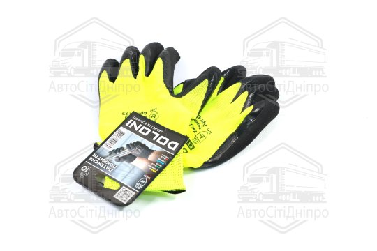 Рукавички трикотаж, зелені, поліестер, в'язаний манжет, латекс, чорний розмір 10 (DOLONI)