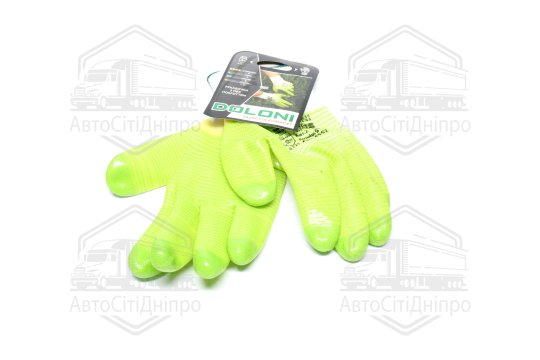 Рукавички трикотаж зелені, нейлон, в'язаний манжет, ПВХ, розмір 9 (DOLONI)