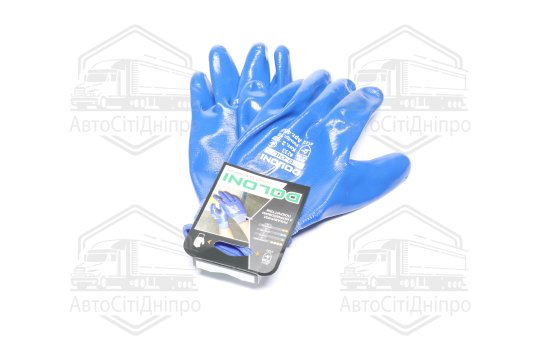 Рукавички трикотаж, поліестер, в'язаний манжет, нітрил, синій розмір 10 (DOLONI)
