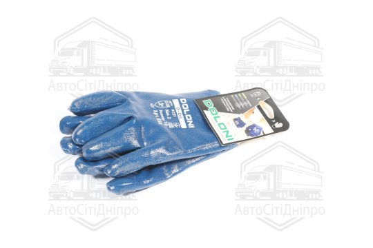 Рукавички трикотаж, бавовна / інтерлок, в'язаний манжет, нітрил, синій розмір 10 (DOLONI)