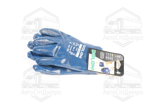 Рукавички трикотаж, бавовна / інтерлок, в'язаний манжет, нітрил, синій розмір 10 (DOLONI)