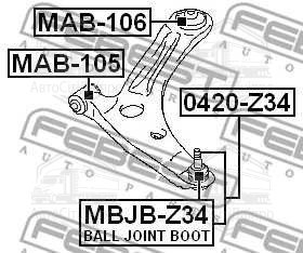 Сайлентблок важеля CITROEN C4 AIRCROSS, MITSUBISHI OUTLANDER 04-перед. міст низ (Вир-во FEBEST)