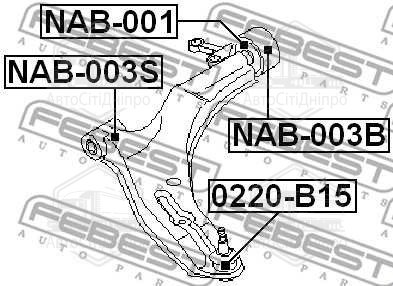 Сайлентблок важеля NISSAN ALMERA II 02 перед. Міст низ ззаду (Вир-во FEBEST)