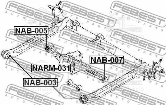 Сайлентблок важеля NISSAN ALMERA, PRIMERA 95- задн. міст із двох сторін Вир-во FEBEST)