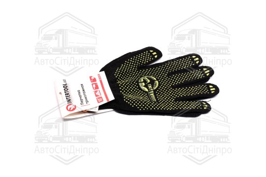 Рукавичка 60 бавовна / 40 поліестер, з ПВХ точкою, клас в'язки 7, колір чорний, (INTERTOOL)