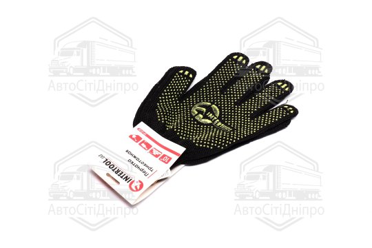 Рукавичка 60 бавовна / 40 поліестер, з ПВХ точкою, клас в'язки 7, колір чорний, (INTERTOOL)