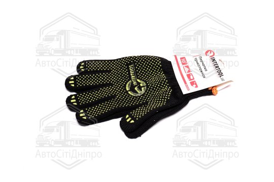 Рукавичка 60 бавовна / 40 поліестер, з ПВХ точкою, клас в'язки 7, колір чорний, (INTERTOOL)