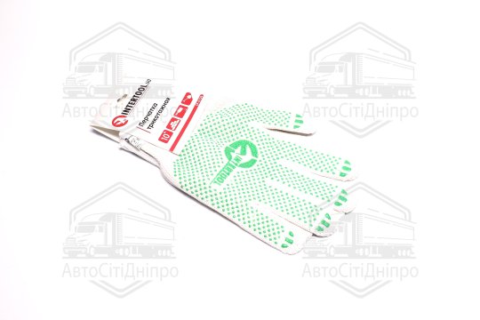 Рукавичка 60 бавовна / 40 поліестер, з ПВХ точкою, клас в'язки 7, колір білий (INTERTOOL)