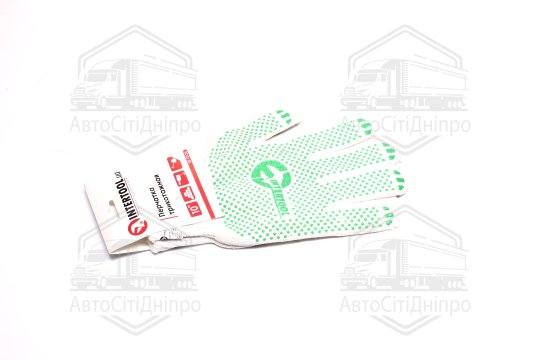 Рукавичка 60 бавовна / 40 поліестер, з ПВХ точкою, клас в'язки 7, колір білий (INTERTOOL)