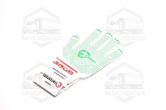 Рукавичка 60 бавовна / 40 поліестер, з ПВХ точкою, клас в'язки 7, колір білий (INTERTOOL)