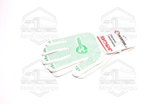 Рукавичка 60 бавовна / 40 поліестер, з ПВХ точкою, клас в'язки 7, колір білий (INTERTOOL)