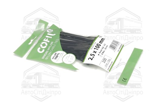 Хомут пластиковий 2,5 х100мм. чорний (100шт) (Cofil)